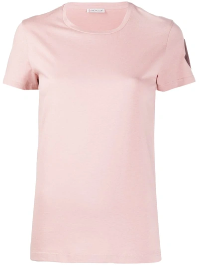 Moncler Logo Patch Short-sleeved T-shirt In Pink