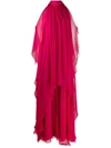 Alberta Ferretti Cold Shoulder Layered Dress In Pink
