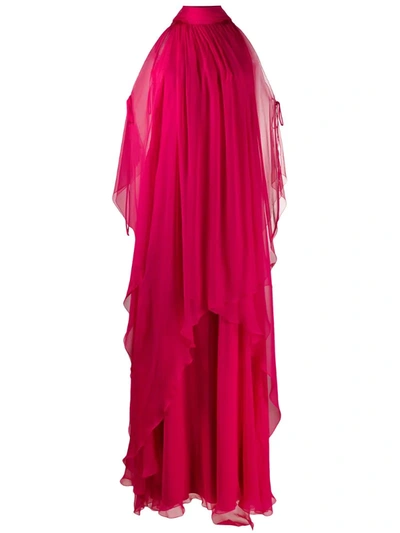 Alberta Ferretti Cold Shoulder Layered Dress In Pink