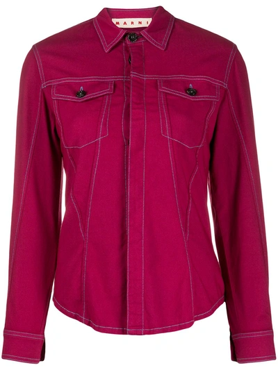 Marni Contrast-stitch Flap-pocket Shirt In Pink