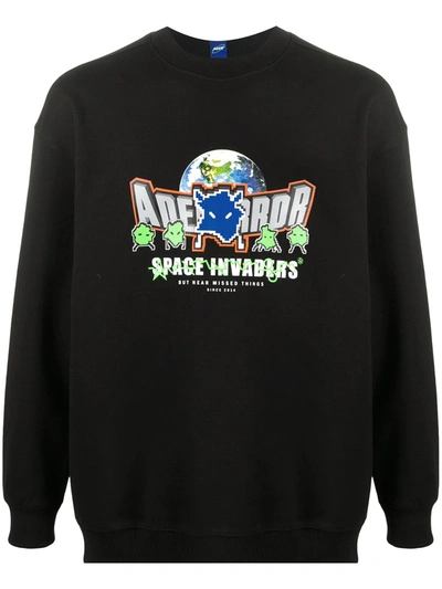 Ader Error Space Invaders Print Round Neck Sweatshirt In Black