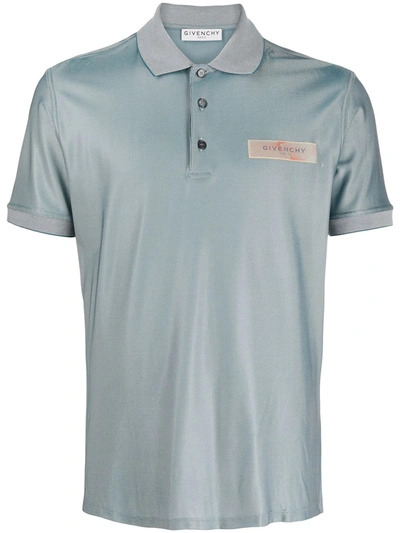 Givenchy Logo Patch Polo Shirt Grey In Blue