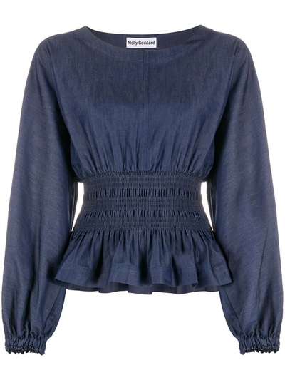 Molly Goddard Cinched-waist Peplum Blouse In Blue