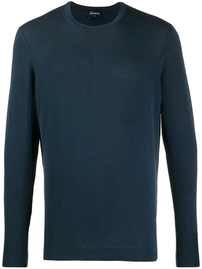 Drumohr Fine-knit Tonal-stitching Jumper In Blue