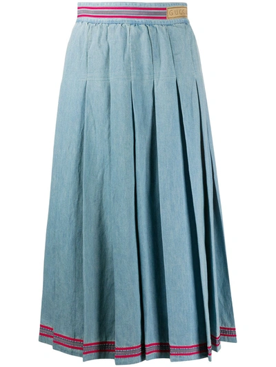 Gucci Pleated Denim Skirt In Blue