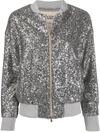 Herno Sequined Zip-up Bomber Jacket In Silver