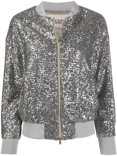 Herno Sequined Zip-up Bomber Jacket In Grey