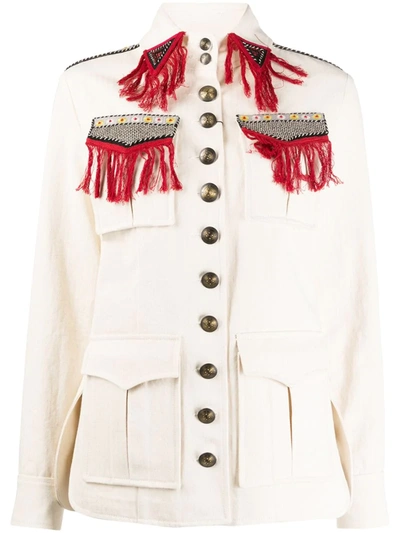 Etro Jacquard Safari Jacket With Embroidery In White
