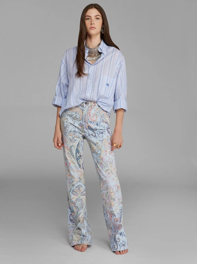 Etro Flared Jeans With Floral Paisley Print In Light Blue | ModeSens