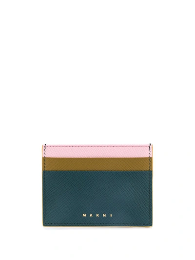 Marni Saffiano Leather Card Holder In Blue,pink,brown