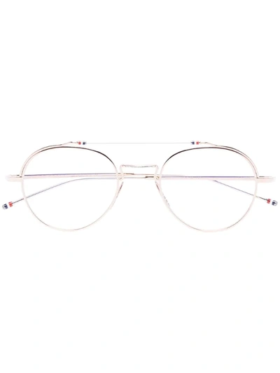 Thom Browne Gold Tone Round Glasses In Metallic