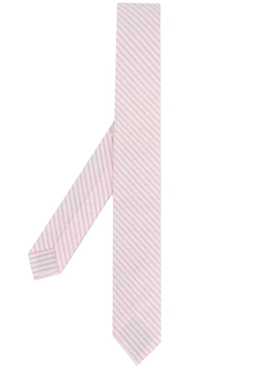 Thom Browne Striped Seersucker Tie In Pink
