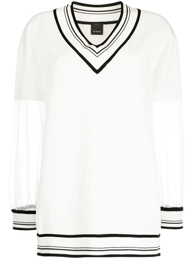 Pinko Sheer Panel Stripe Detail Jumper In White