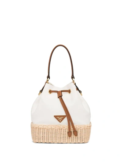 Prada Plage Wicker Bucket Bag In White