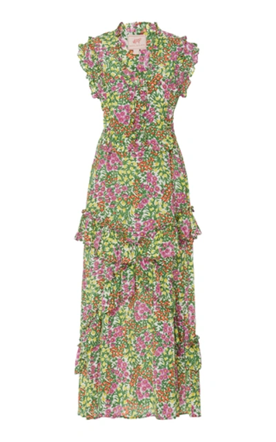 Banjanan Donna Floral-print Silk Dress In Cottage Garden Lilac Multi