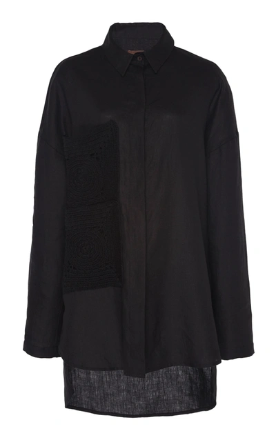 Albus Lumen Women's Sar Crochet-knit Detailed Linen Top In Black