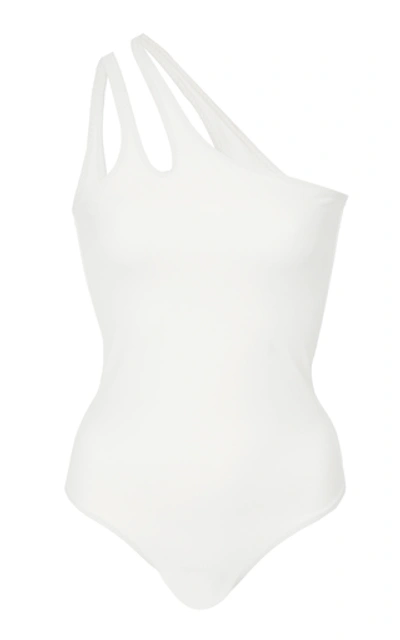 Palm Coty Cutout One-shoulder Swimsuit In White