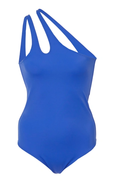 Palm Coty Cutout One-shoulder Swimsuit In Blue