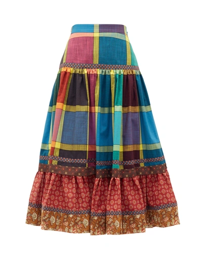 Gucci Madras-check Gathered A-line Cotton Midi Skirt In Red