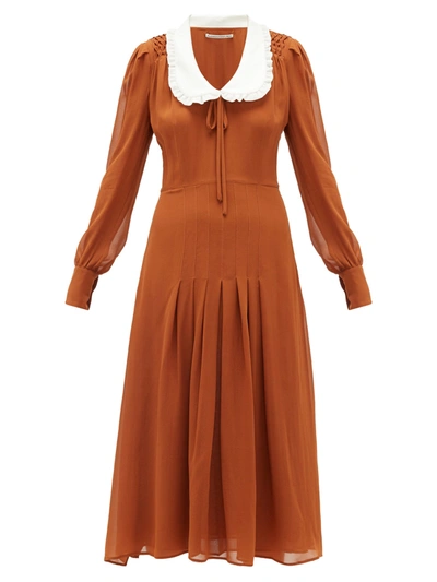 Alessandra Rich Contrast-collar Silk-georgette Dress In Orange
