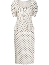 Alessandra Rich Puff-sleeve Polka-dot Silk Midi Dress In White,black