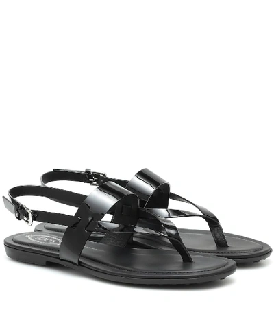 Tod's Patent-leather Thong Sandals In Black