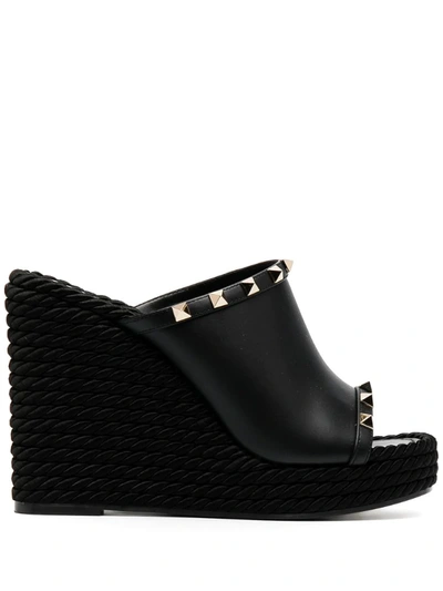 Valentino Garavani Garavani Rockstud Wedge Sandals In Black