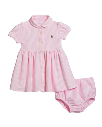 Ralph Lauren Babies' Yarn-dyed Oxford Mesh Stripe Dress With Matching Bloomers In Pink