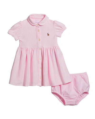 Polo Ralph Lauren Babies' Yarn-dyed Oxford Mesh Stripe Dress With Matching Bloomers In Pink