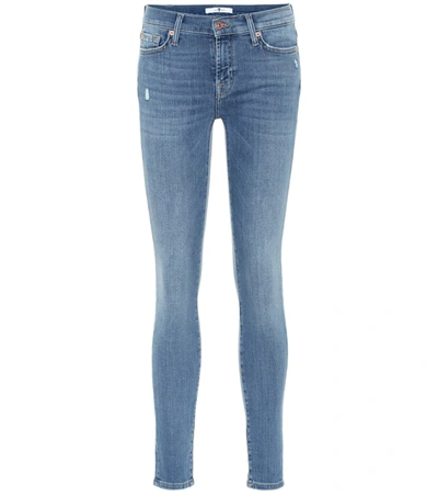 7 For All Mankind Roxanne Faded Mid-rise Slim-leg Pants In Blue