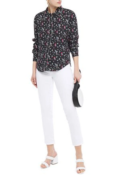 7 For All Mankind Floral-print Twill Shirt In Black