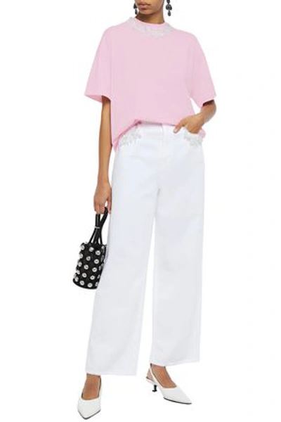 Christopher Kane Bead-embellished High-rise Wide-leg Jeans In White