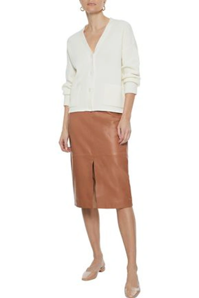 Iris & Ink Malena Split-front Leather Pencil Skirt In Tan