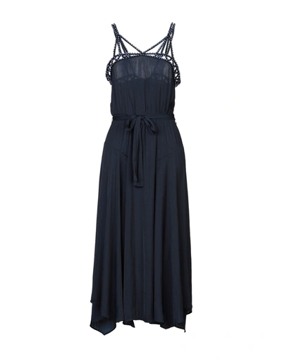 Maje Crystal-embellished Satin Midi Dress In Dark Blue