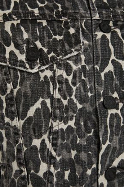 Mother The Cut Drifter Distressed Leopard-print Denim Jacket In Grey