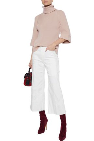 Red Valentino Cropped Distressed Mid-rise Wide-leg Jeans In White