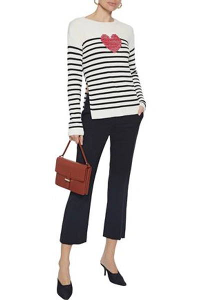 Red Valentino Striped Intarsia Cotton Sweater In Off-white