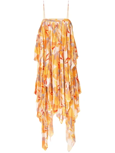 Acler Hooper Abstract-print Pleated Dress In Yellow