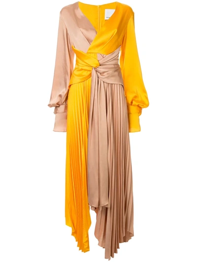 Acler Empire Colour-block Pleated Gown In Brown