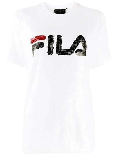 Fila Sequin Embroidered Logo T-shirt In White
