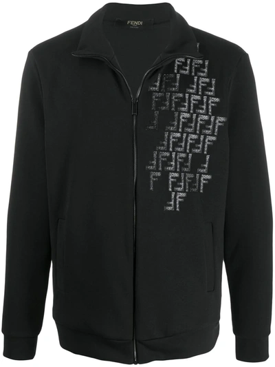 Fendi Ff-embroidered Zip Sweatshirt In Black