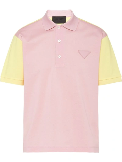 Prada Logo Patch Colour-block Polo Shirt In Pink