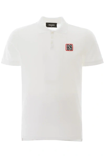 Dsquared2 Dsquared Mirrored D2 Polo Shirt In Piqué In White