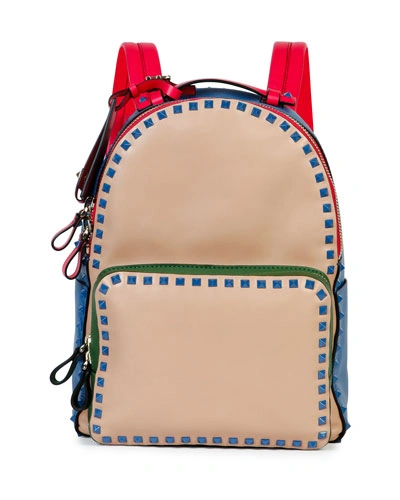 Garavani Rockstud Medium Four-color Backpack, Beige/blue/pink/green ModeSens