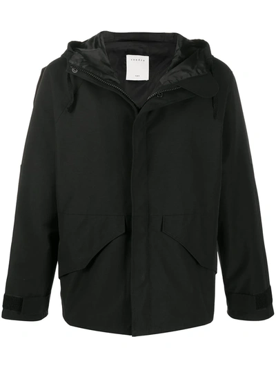 Sandro Hooded Zipped Jacket In Black