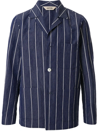 Aspesi Piji Striped Shirt Jacket In Blue