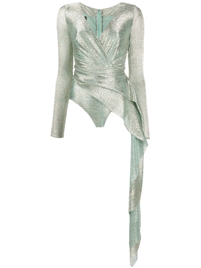 Talbot Runhof Draped Metallic Bodysuit In Blue