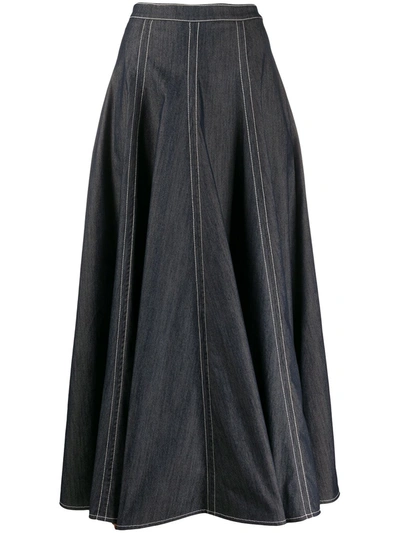 Talbot Runhof Bebop Denim Midi Skirt In Blue