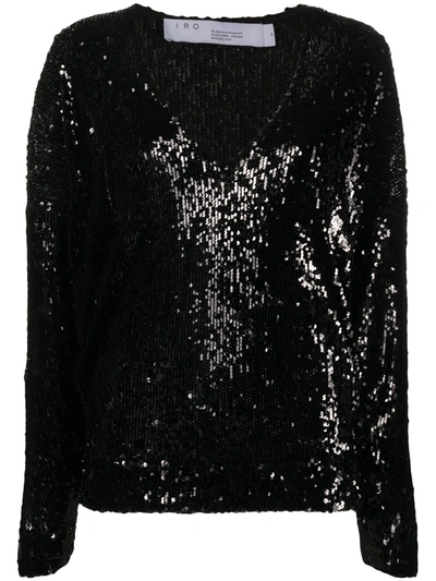 Iro Sequin-embroidered V-neck Top In Black