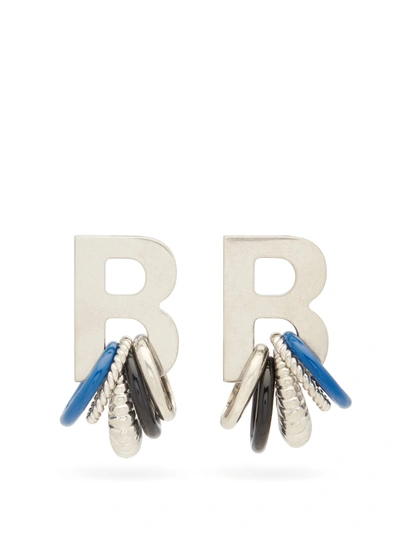 Balenciaga Multirings Xl B-logo Earrings In Metallic